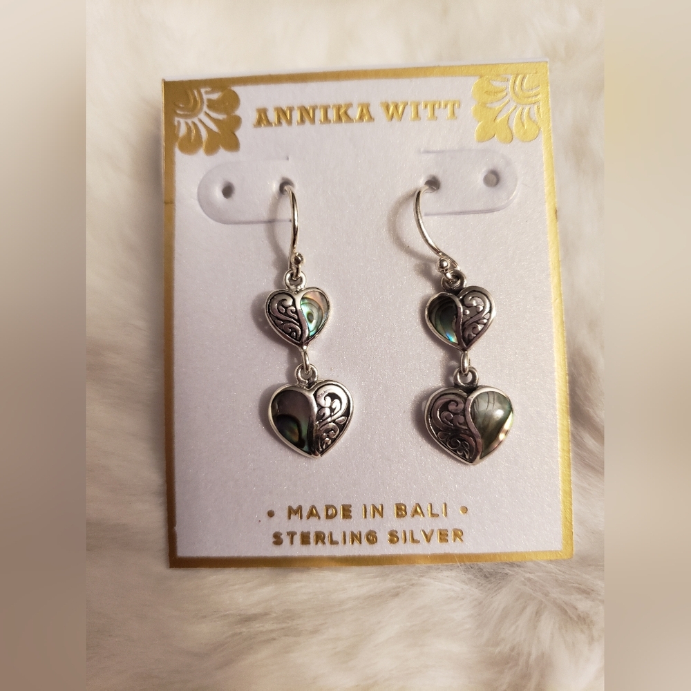 Annika Witt Sterling Silver Heart Earrings with Abalone